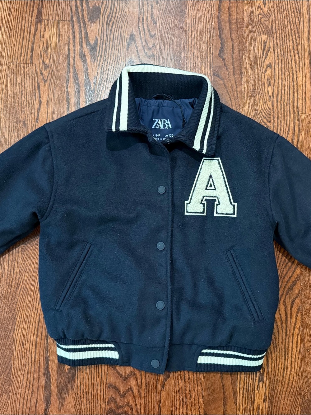 Girls Zara Kids Varsity Jacket Size 8-9 Navy Blue Oackland
